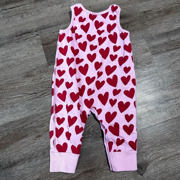 Hanna Andersson Girls 75cm 12-18 Months Romper Valentines Pink Hearts Sleeveless - Picture 3 of 3